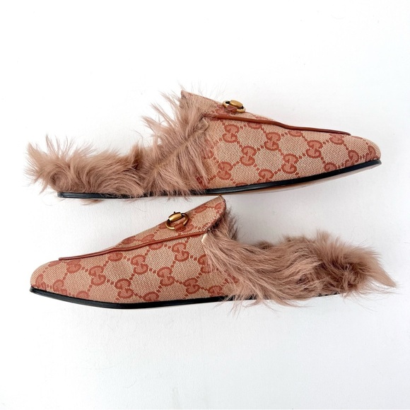 GUCCI | Princetown Fur Horsebit Tan Beige GG Monogram Slipper Mule EU 40 US 10 - Picture 8 of 10